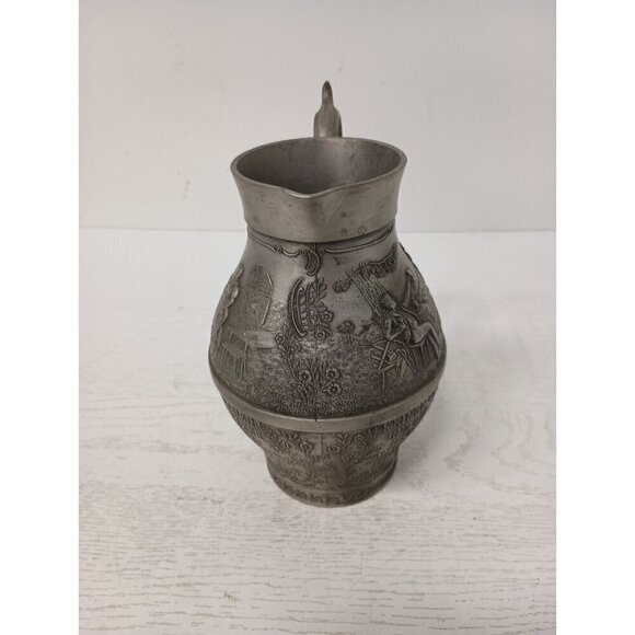 Vintage Frieling Zinn Germany Pewter Handled Pitcher Etched Design Victorian - Picture 6 of 13